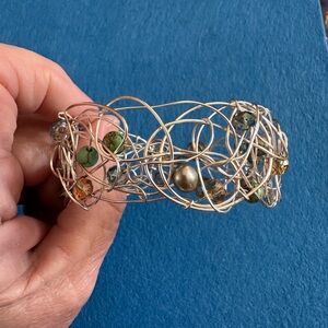 Elegant Silver Wire Bracelet with Multicolor Beads handmade one of a kind